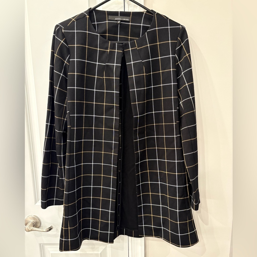 Amanda + Chelsea Medium Petite Black Plaid longline open front topper jacket